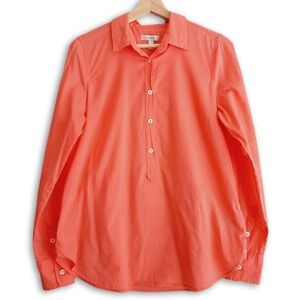 J. CREW Coral Indian Voile Popover Blouse Long-Sleeve Shirt 1/2 Button Top Sz 10